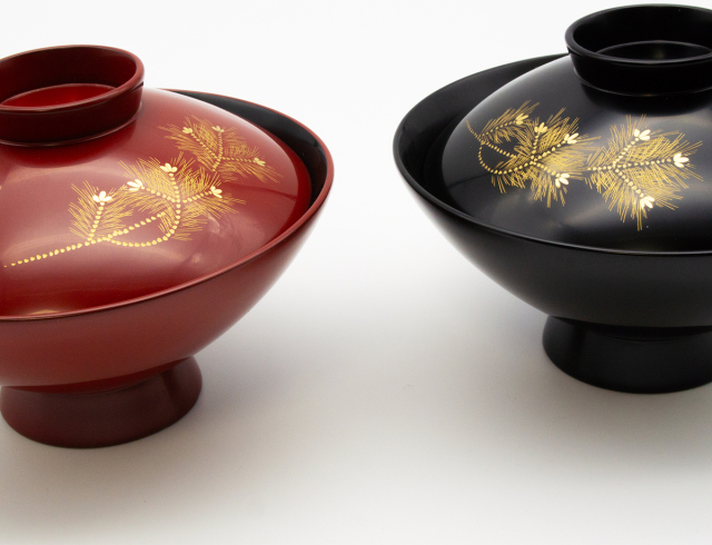 復興支援》輪島塗 蓋付夫婦椀 若松之図沈金 かぶらきでしか買えない