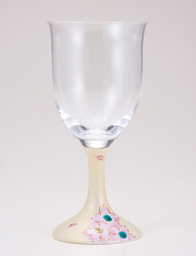 ワイングラス・大　さくら文　ゴールド