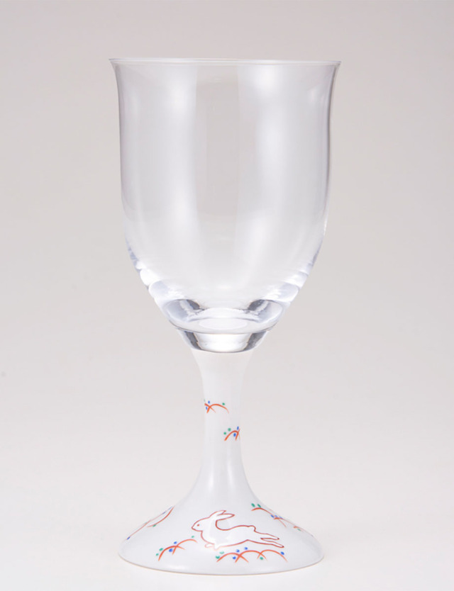 ワイングラス・大　うさぎ文　レッド