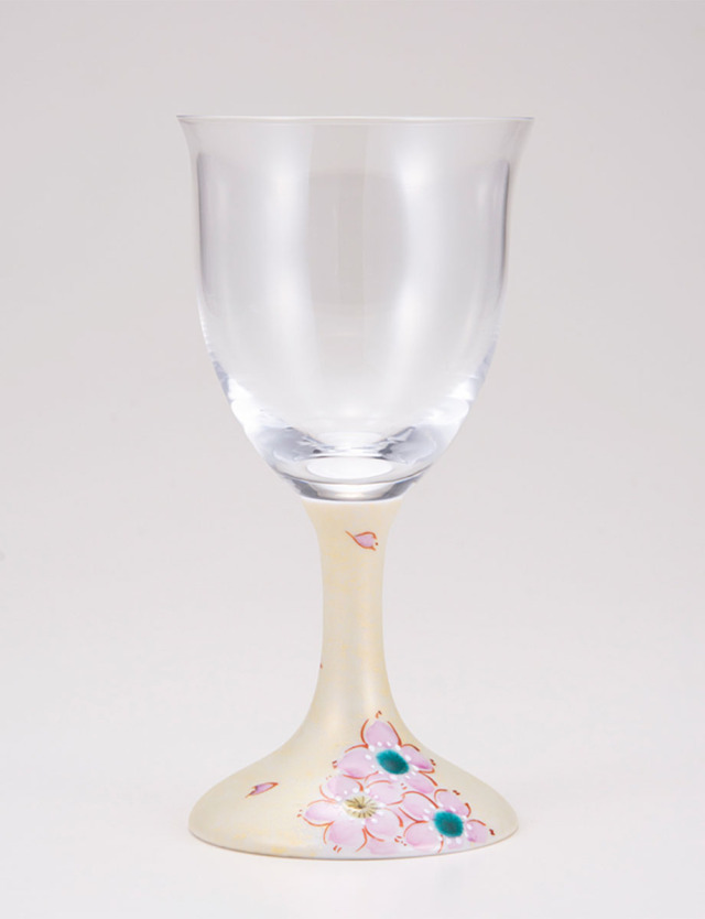 ワイングラス・小　さくら文　ゴールド