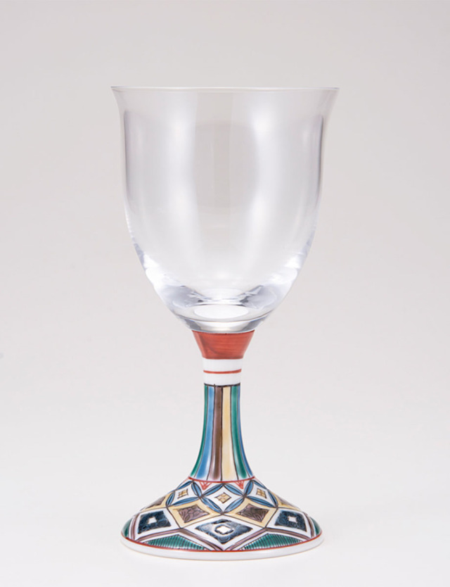 ワイングラス・小　古九谷菱文