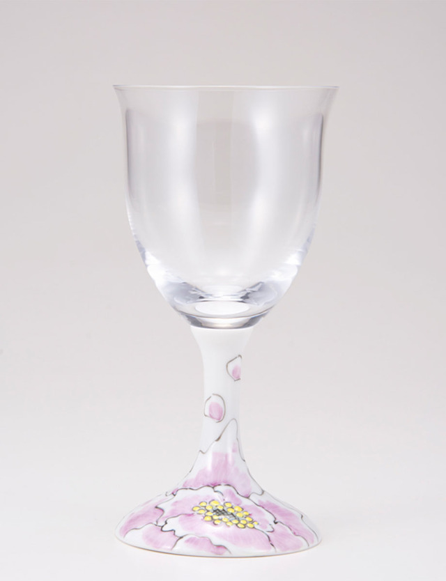 ワイングラス・小　富貴文　ピンク