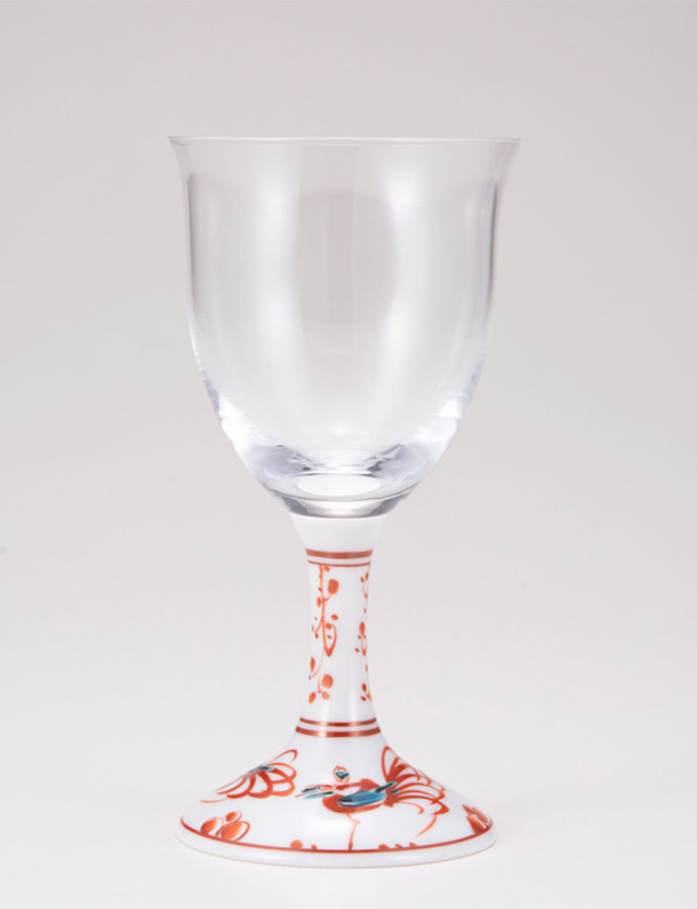 ワイングラス・小　赤絵鳥文