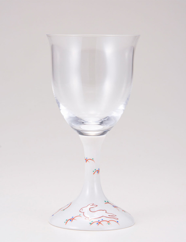 ワイングラス・小　うさぎ文　レッド