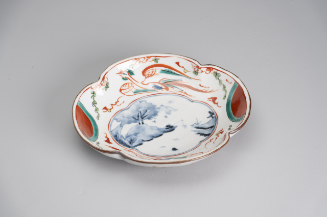 6寸木瓜型皿・赤絵鳳凰文