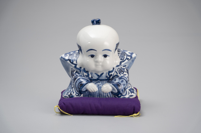 4号福助・染付 ざぶとん付