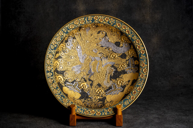 13.5号飾皿・本金盛鳳凰図