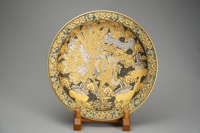 13.5号飾皿・本金盛鳳凰図