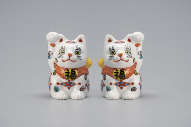 2.5号招き猫・青九谷宝尽くし(左右)