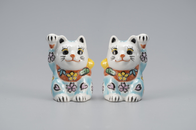 2.5号招き猫・ブルー彩花散らし(左右)