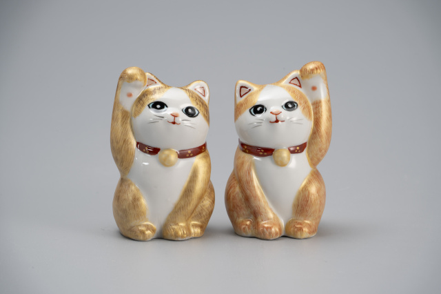 3号招き猫・金彩 毛猫(左右)
