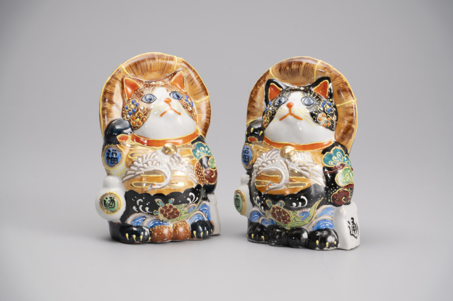 八相緑喜招き猫・吉祥赤盛