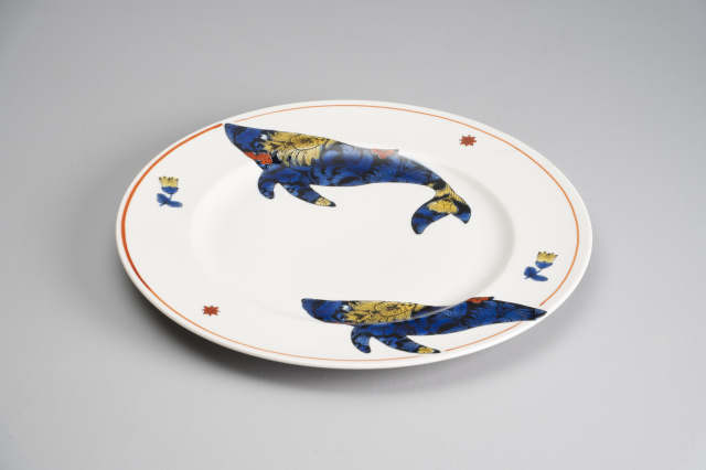 8.5号皿・ボタニカル青手　クジラ