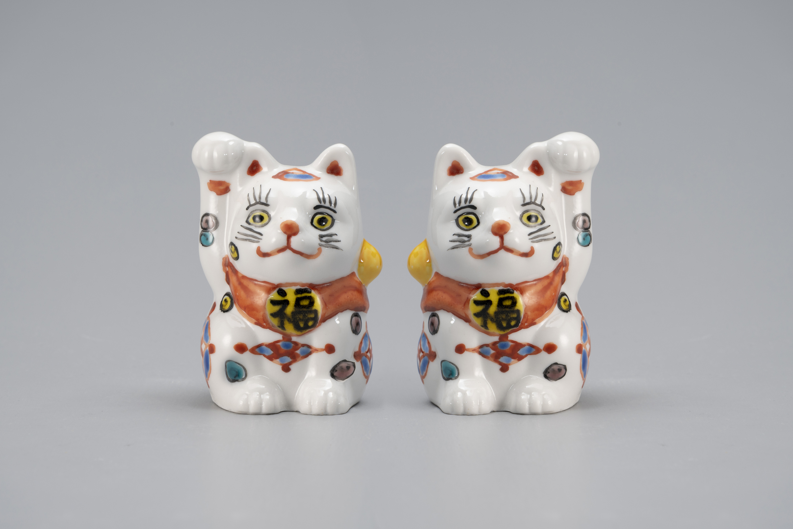2.5号招き猫・青九谷宝尽くし(左右)