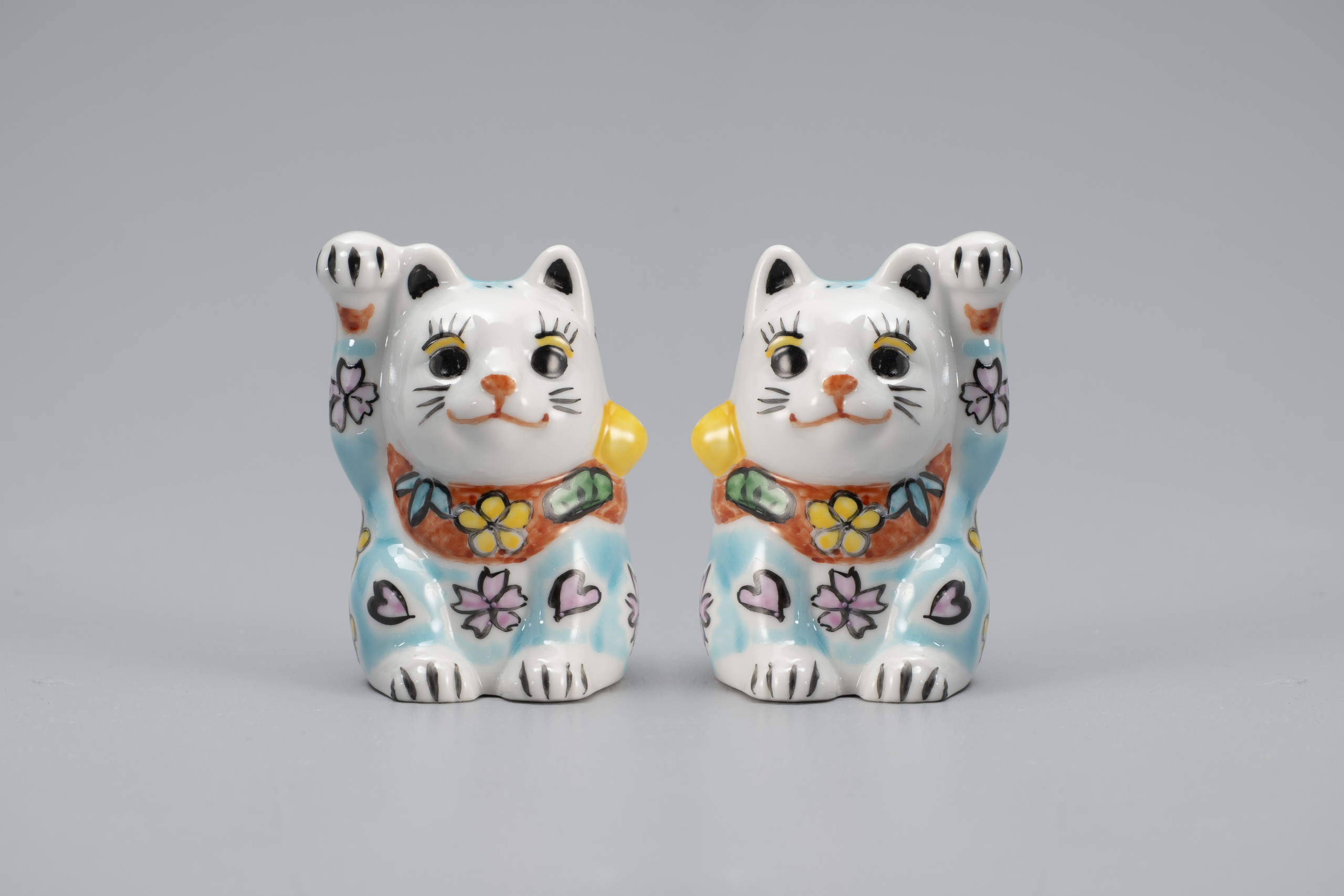 2.5号招き猫・ブルー彩花散らし(左右)