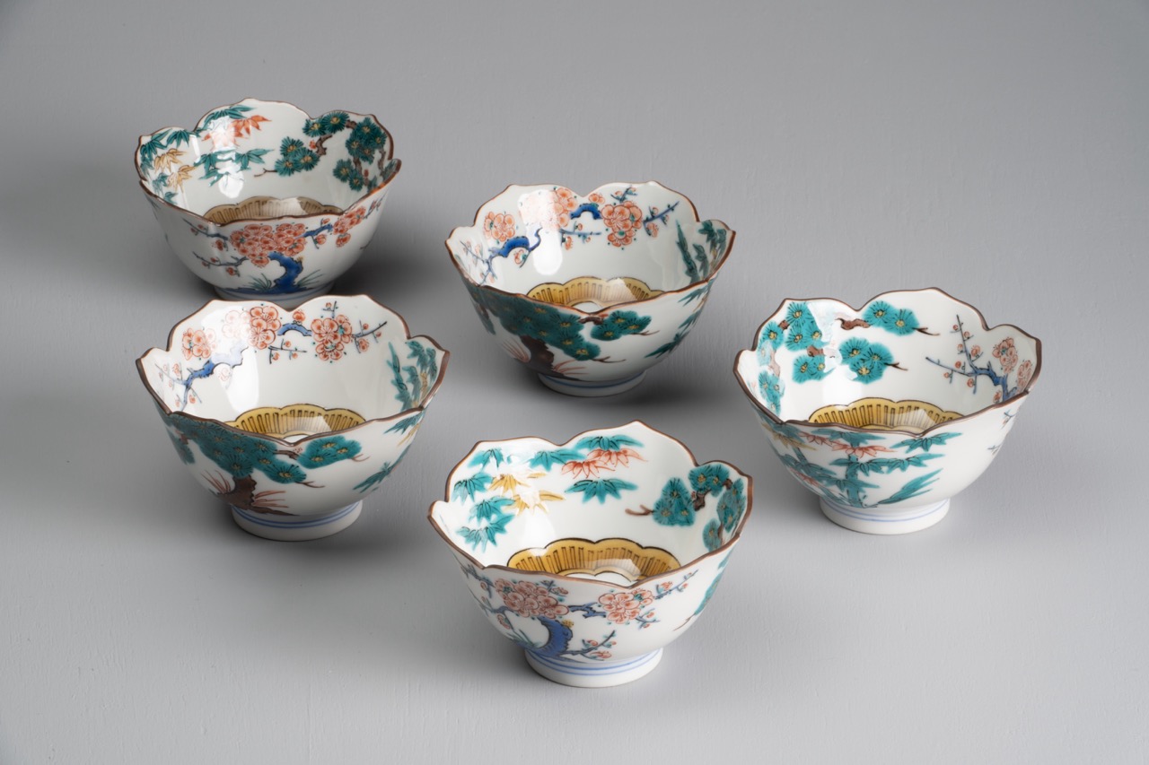 小鉢揃(桔梗型)・色絵松竹梅図(五客j一組)