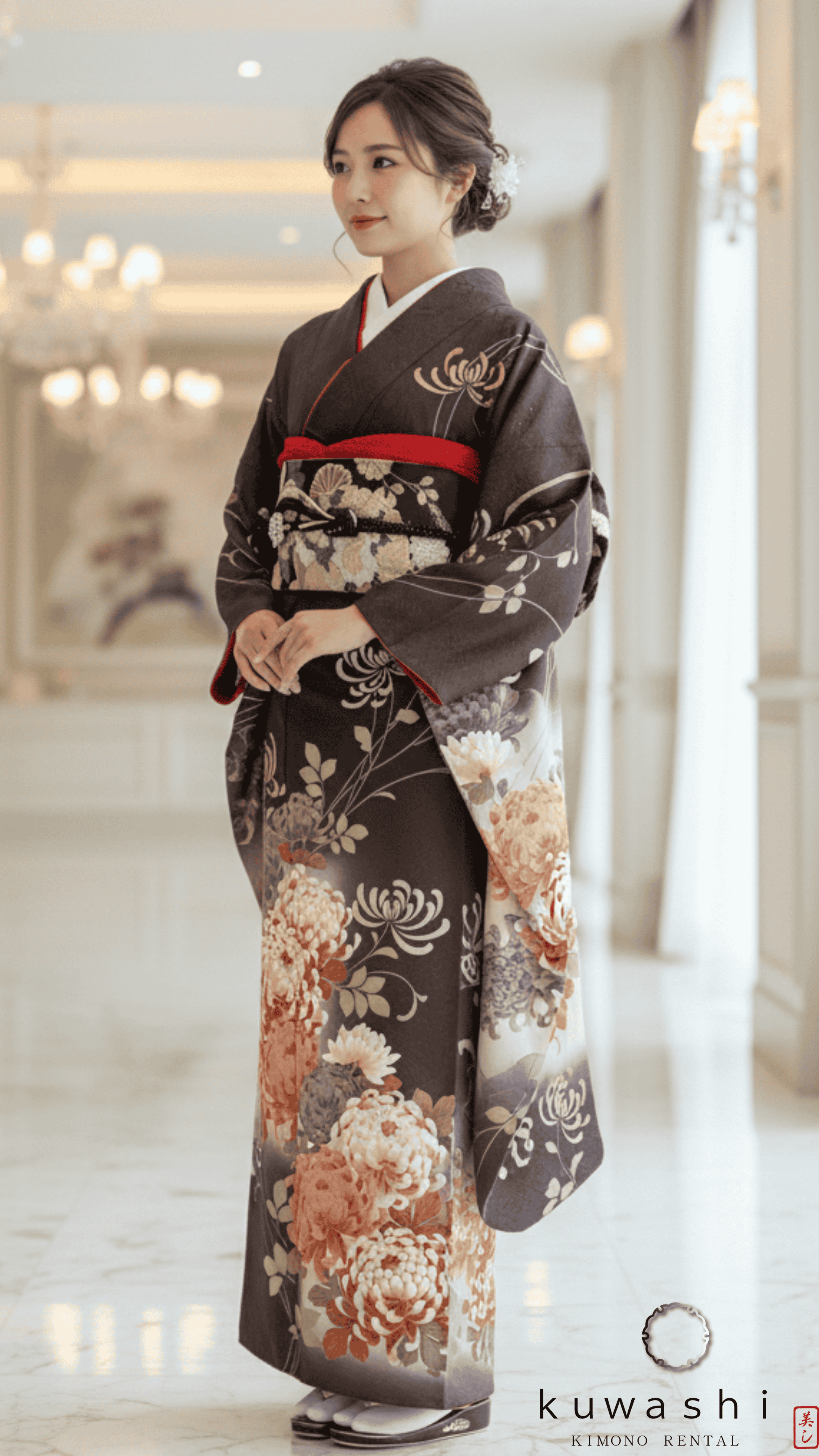 正絹振袖レンタル アンティークローズカラー 乱菊柄正絹振袖袋帯セット 身長１５６cm～１７６cm 品番８０００１