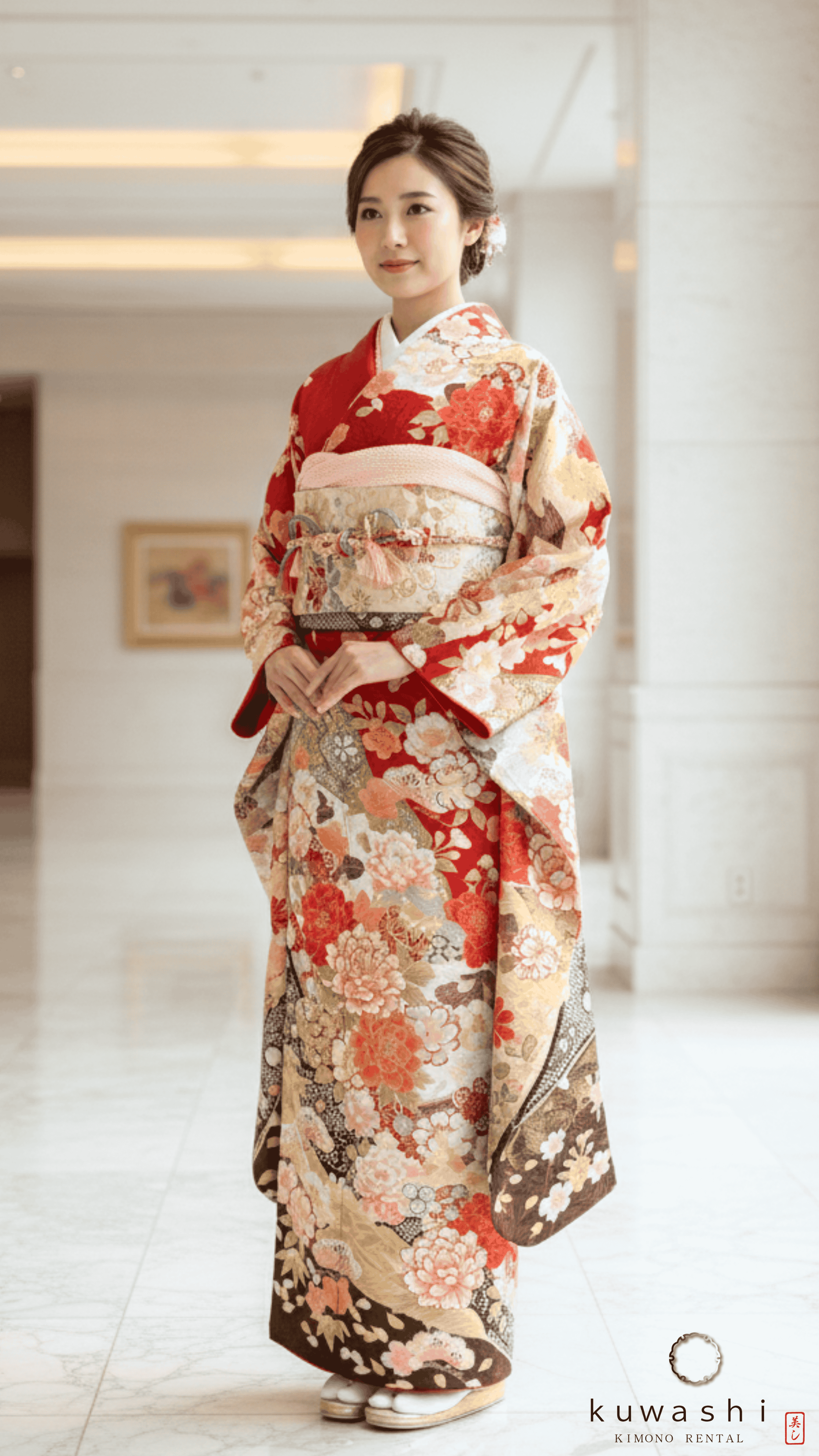 正絹振袖レンタル 赤地華花と鞠正絹振袖袋帯セット 身長１５４ｃｍ～１７４ｃｍ 品番８００１０