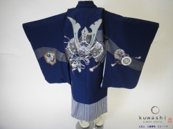 七五三レンタル着物】 05114 兜紺羽織縞袴フルセット 【5歳男児