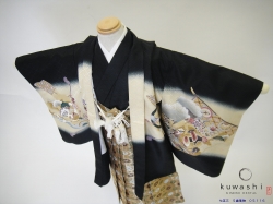 七五三レンタル着物】 05116 兜黒羽織金袴フルセット 【5歳男児