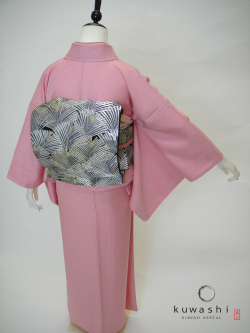 正絹色無地レンタル】 10017 パステルピンク地紋正絹色無地フル