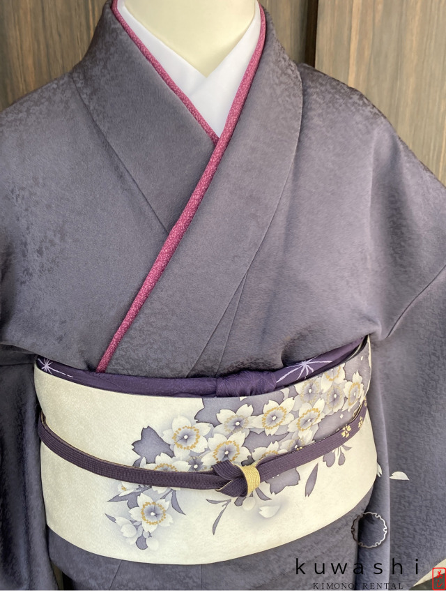 正絹訪問着レンタル】10011 墨桜流水正絹訪問着 共染袋帯フル