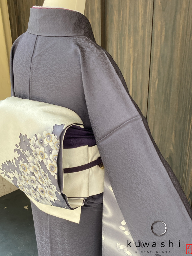 正絹訪問着レンタル】10011 墨桜流水正絹訪問着 共染袋帯フル