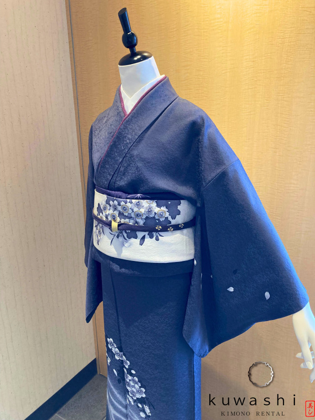 クワシ着物レンタル　墨桜流水正絹訪問着