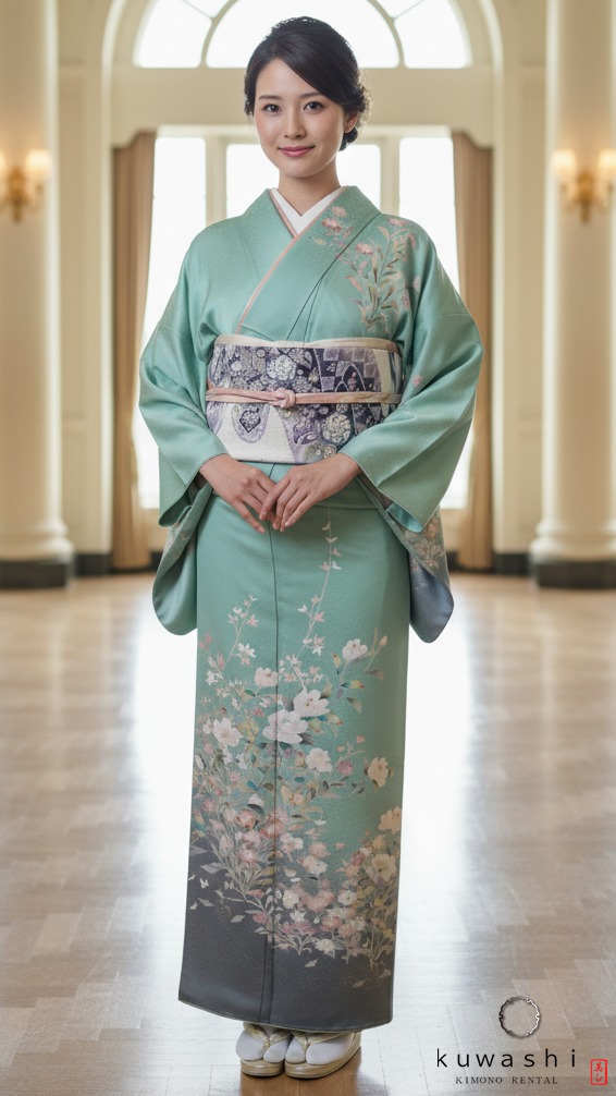 クワシ着物レンタル　ペパーミントグリーン訪問着