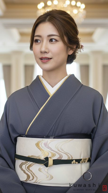 正絹附下訪問着レンタル】 10016 紺／ぼかし正絹付下訪問着金彩