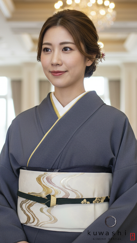 正絹附下訪問着レンタル】 10016 紺／ぼかし正絹付下訪問着金彩