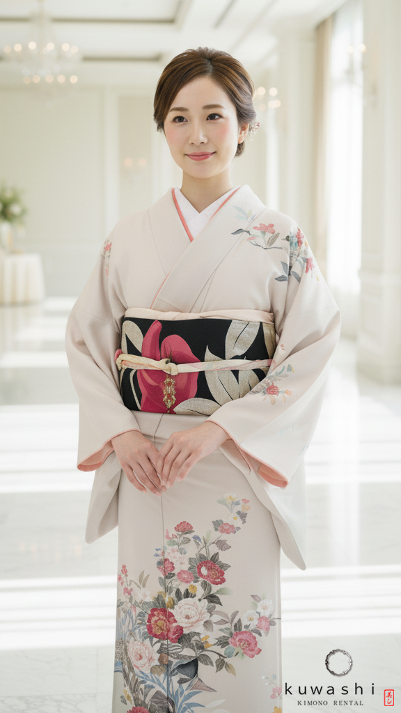 正絹訪問着レンタル】10018ライトベージュ加賀友禅調正絹訪問着