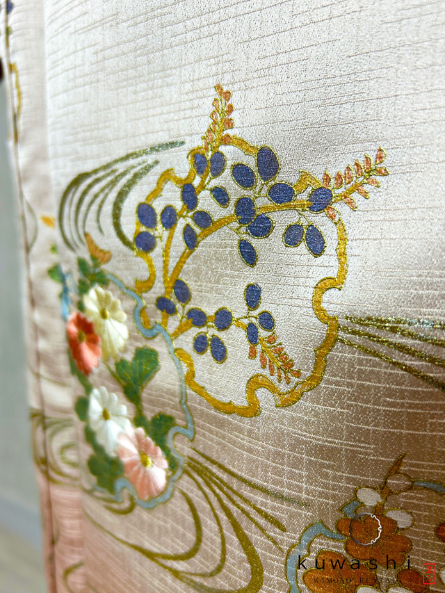 クワシ着物レンタル ラスターピンク刺繍金彩正絹訪問着