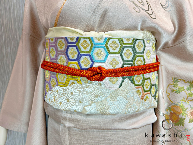 クワシ着物レンタル ラスターピンク刺繍金彩正絹訪問着