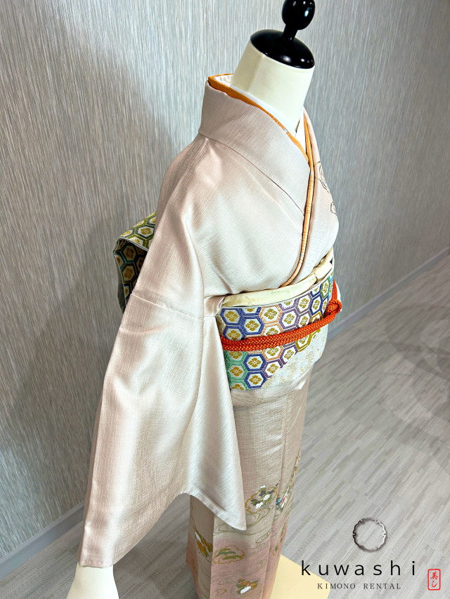 クワシ着物レンタル ラスターピンク刺繍金彩正絹訪問着