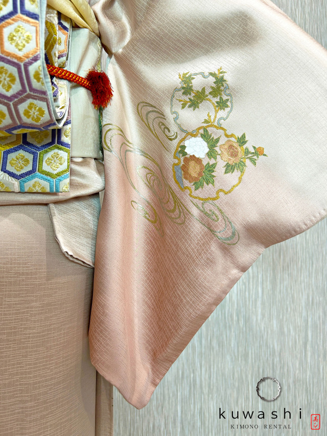クワシ着物レンタル ラスターピンク刺繍金彩正絹訪問着