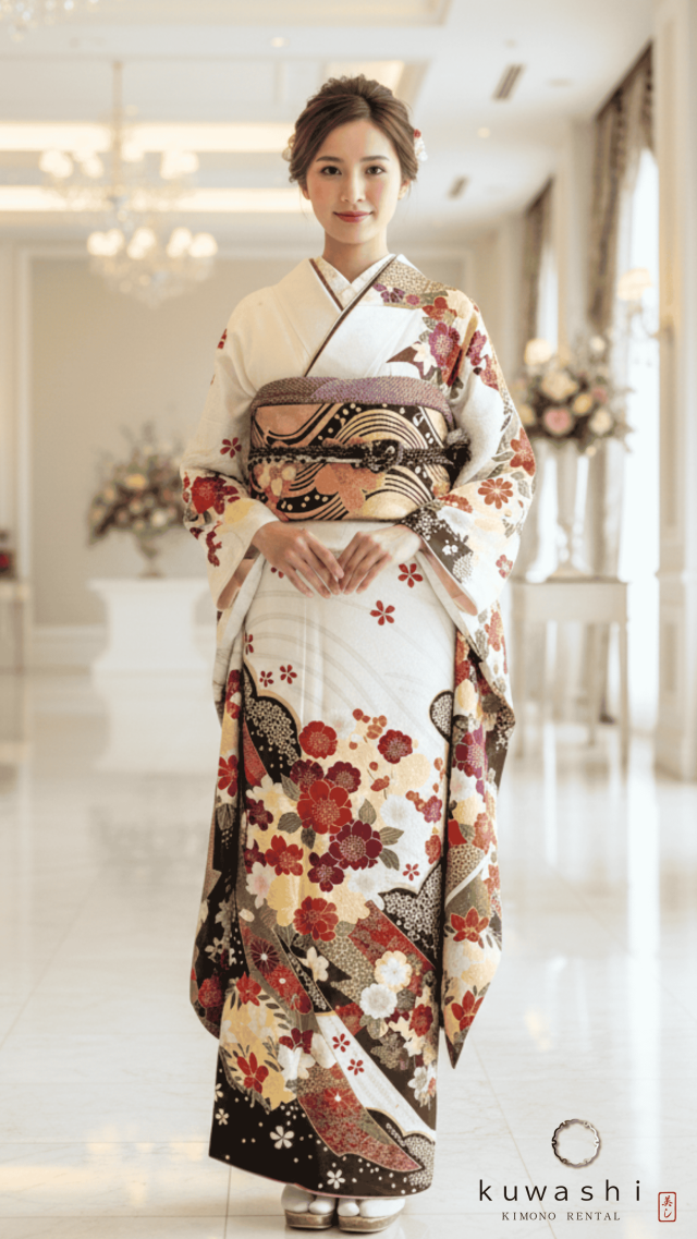 正絹振袖レンタル ホワイト吉祥桜正絹振袖袋帯セット 身長１５５ｃｍ～１７５ｃｍ 品番８０００６