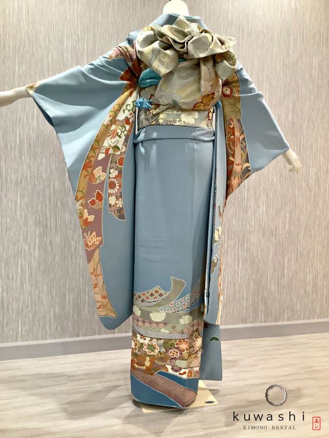 着物（正絹） 仕立て上がり 訪問着 単品 桂由美 「白 青灰色、道長取りに辻が花