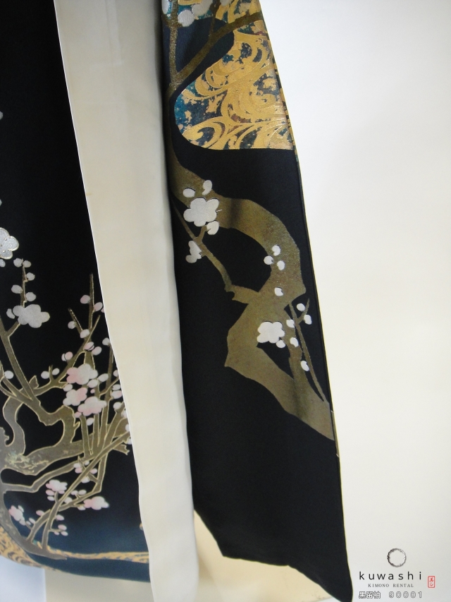 正絹黒留袖レンタル】 90001 金彩梅流水黒留袖袋帯セット 【身長