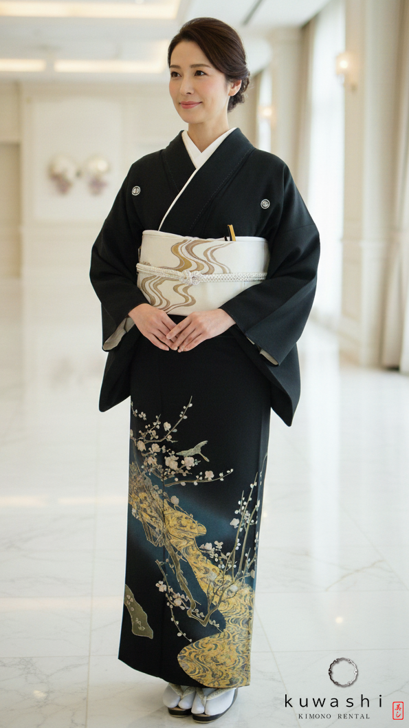 金彩梅流水黒留袖袋帯セット