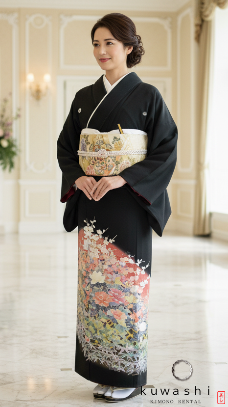 クワシ着物レンタル　加賀友禅調花黒留袖