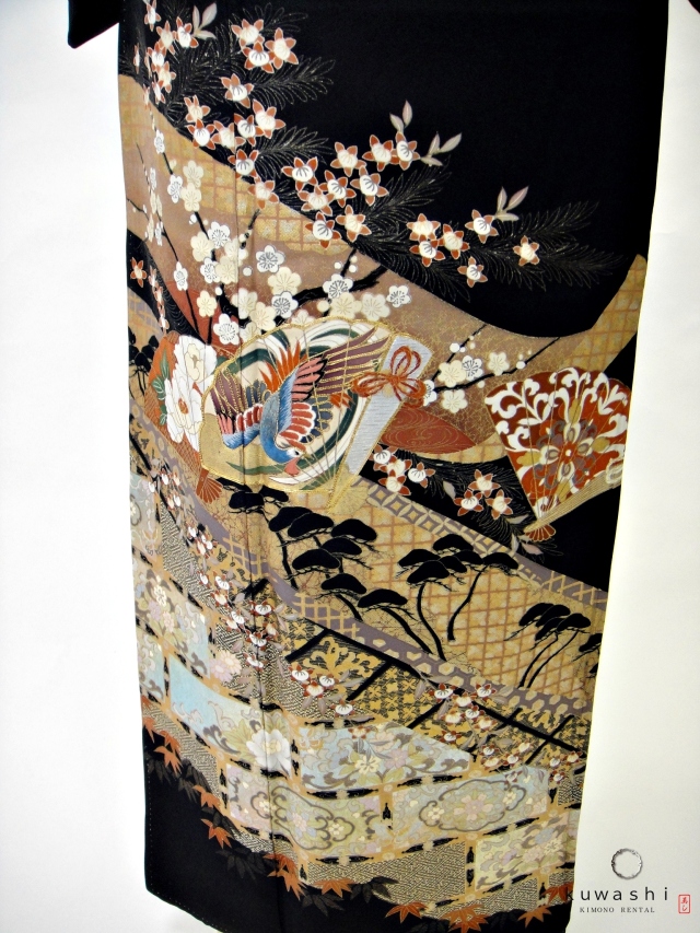 クワシ着物レンタル　刺繍吉祥柄黒留袖
