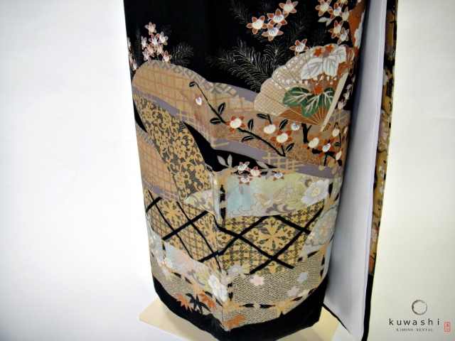クワシ着物レンタル　刺繍吉祥柄黒留袖
