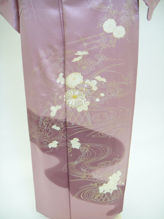 クワシ着物レンタル ピンク綸子四季柄正絹訪問着