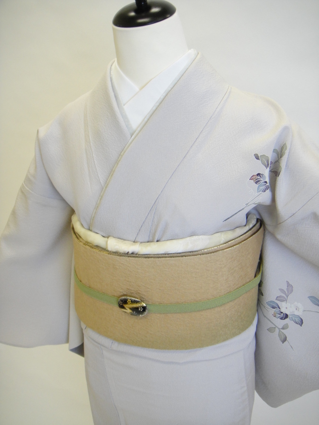 クワシ着物レンタル グレー薄藤色加賀友禅調正絹訪問着