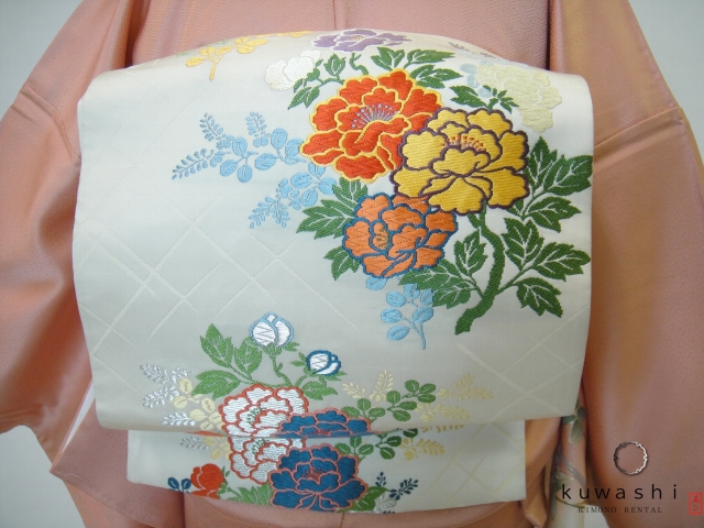 【美品＊美色】やわらかコーラルの訪問着　トールサイズ　正絹　袋帯 La遇] 訪問着 正絹 リサイクル 刺繍訪問着 袷単品 結婚式 着丈