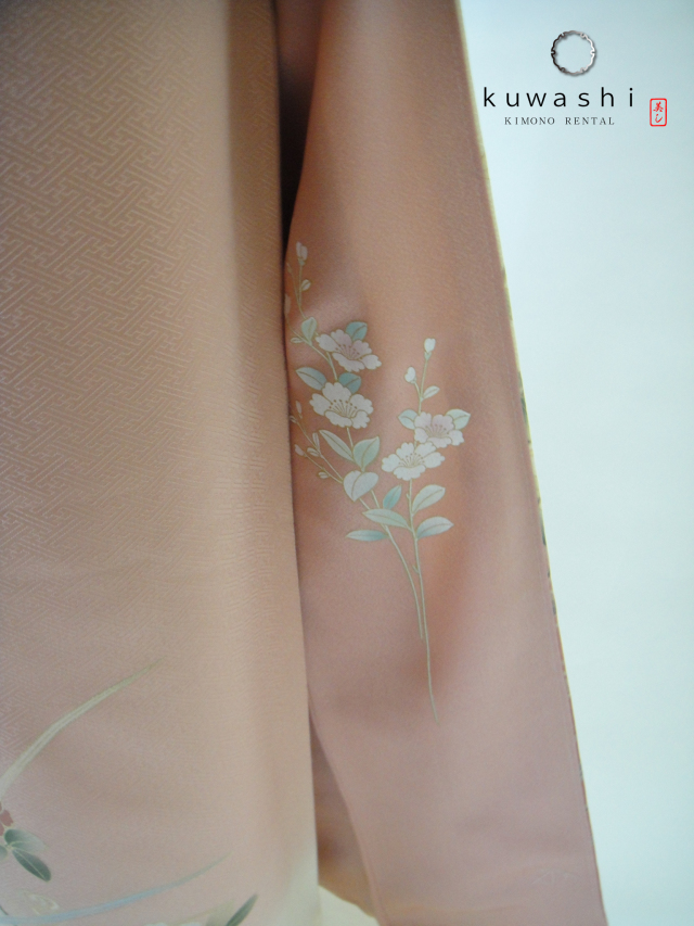 正絹訪問着レンタル】 10019 コーラルピンク地紋正絹訪問着袋帯