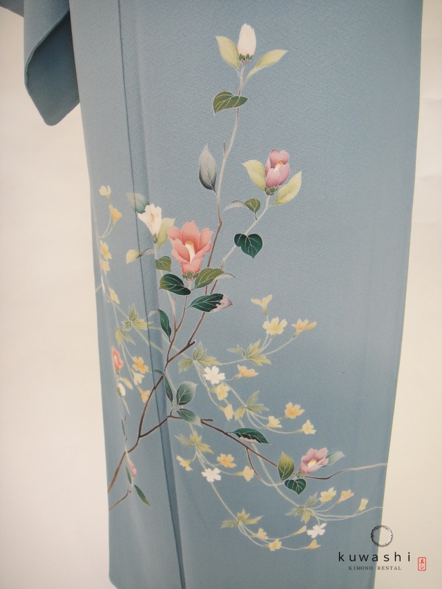 クワシ着物レンタル　スカイブルー加賀調正絹訪問着
