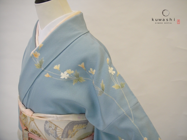 クワシ着物レンタル　スカイブルー加賀調正絹訪問着