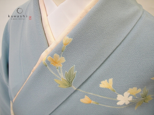 クワシ着物レンタル　スカイブルー加賀調正絹訪問着